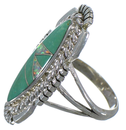 Turquoise And Opal Inlay Sterling Silver Ring Size 8-1/4 TX45707